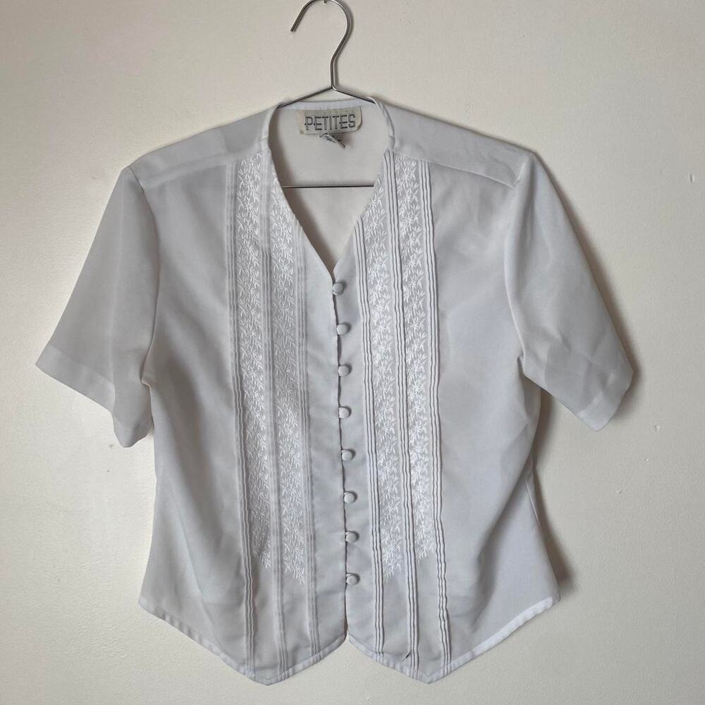 Vintage White Short Sleeve Blouse Women's 12P